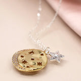 POM Faux Gold Cut Out Stars Crystal Disc Necklace