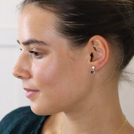 POM Faux Gold Edged Heart & Circle Stud Earrings