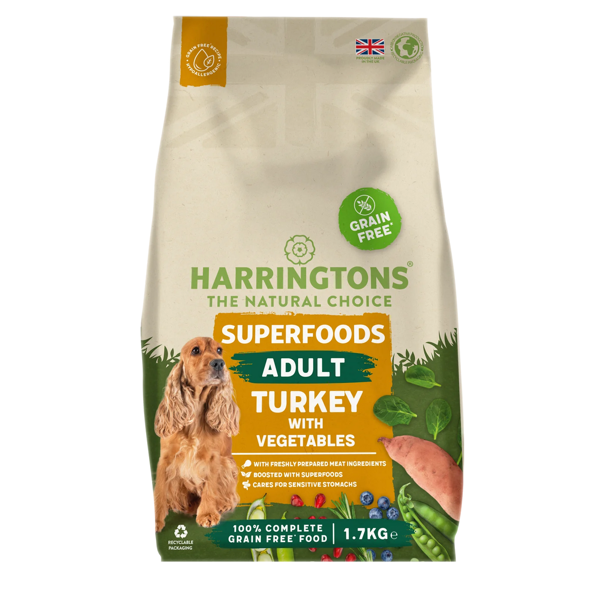 Harringtons 1.7kg  Grain-Free Dry Adult Dog Food - Turkey & Vegetables