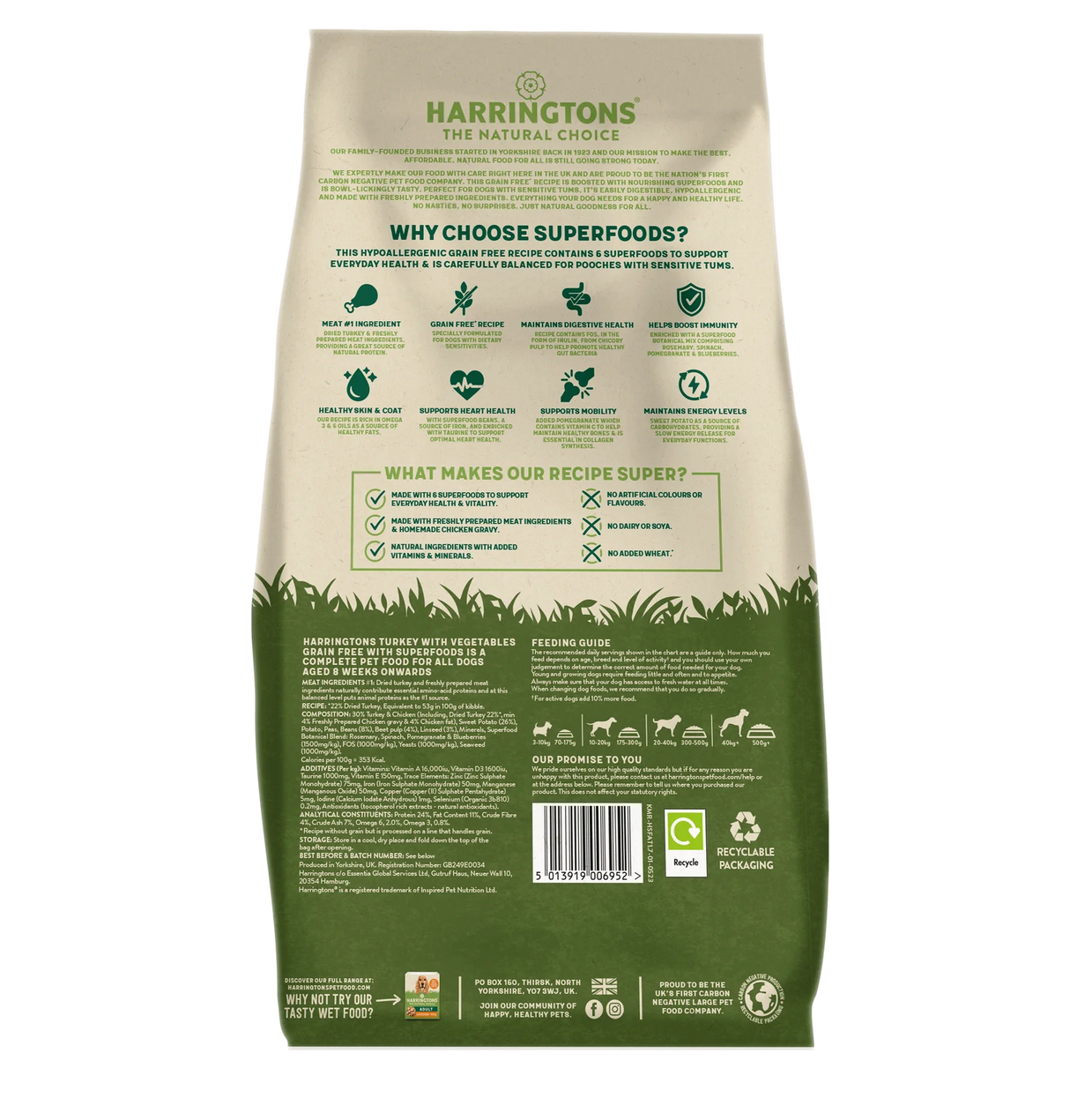 Harringtons 1.7kg  Grain-Free Dry Adult Dog Food - Turkey & Vegetables