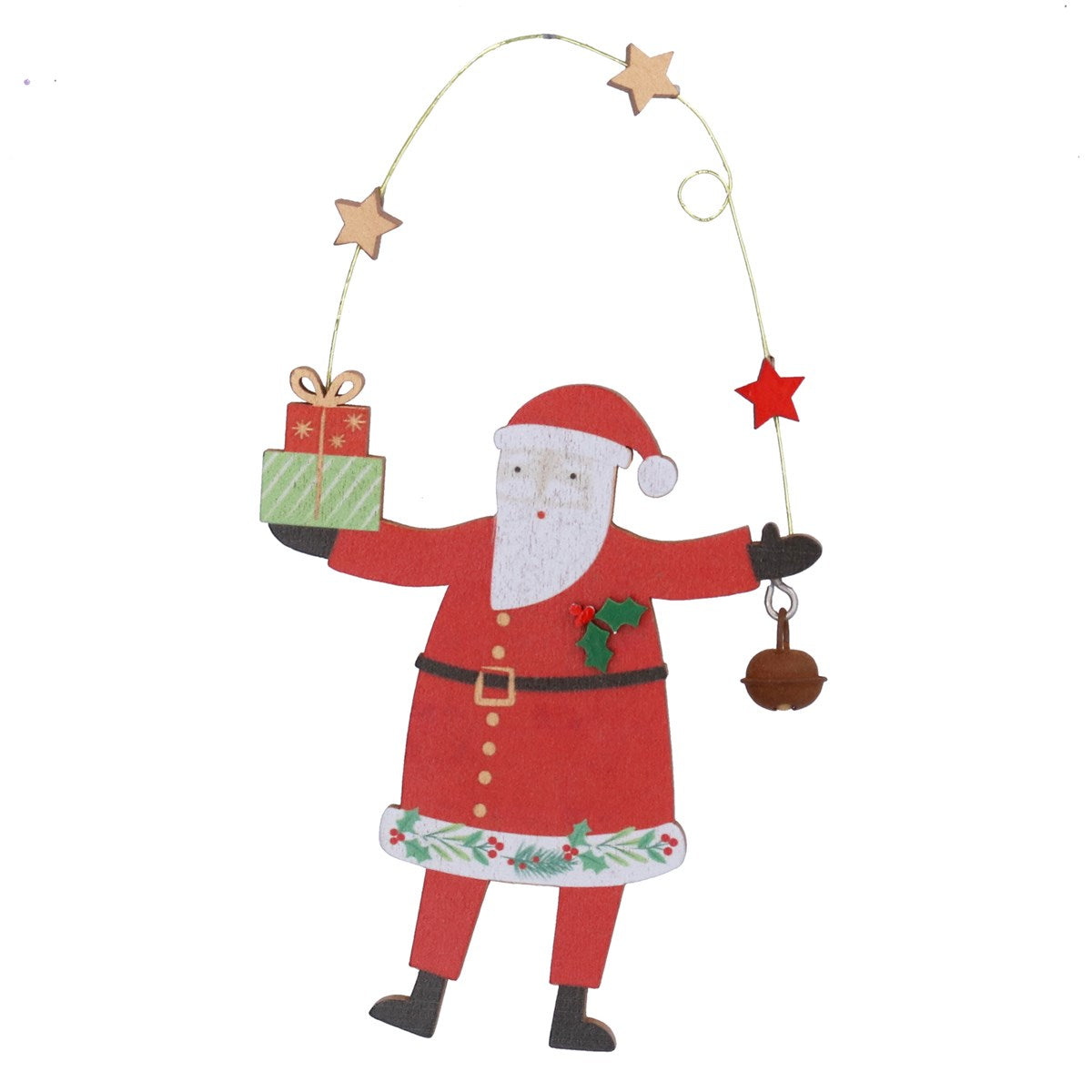 Gisela Graham 15cm Wooden Santa with Presents Hanging Decoration