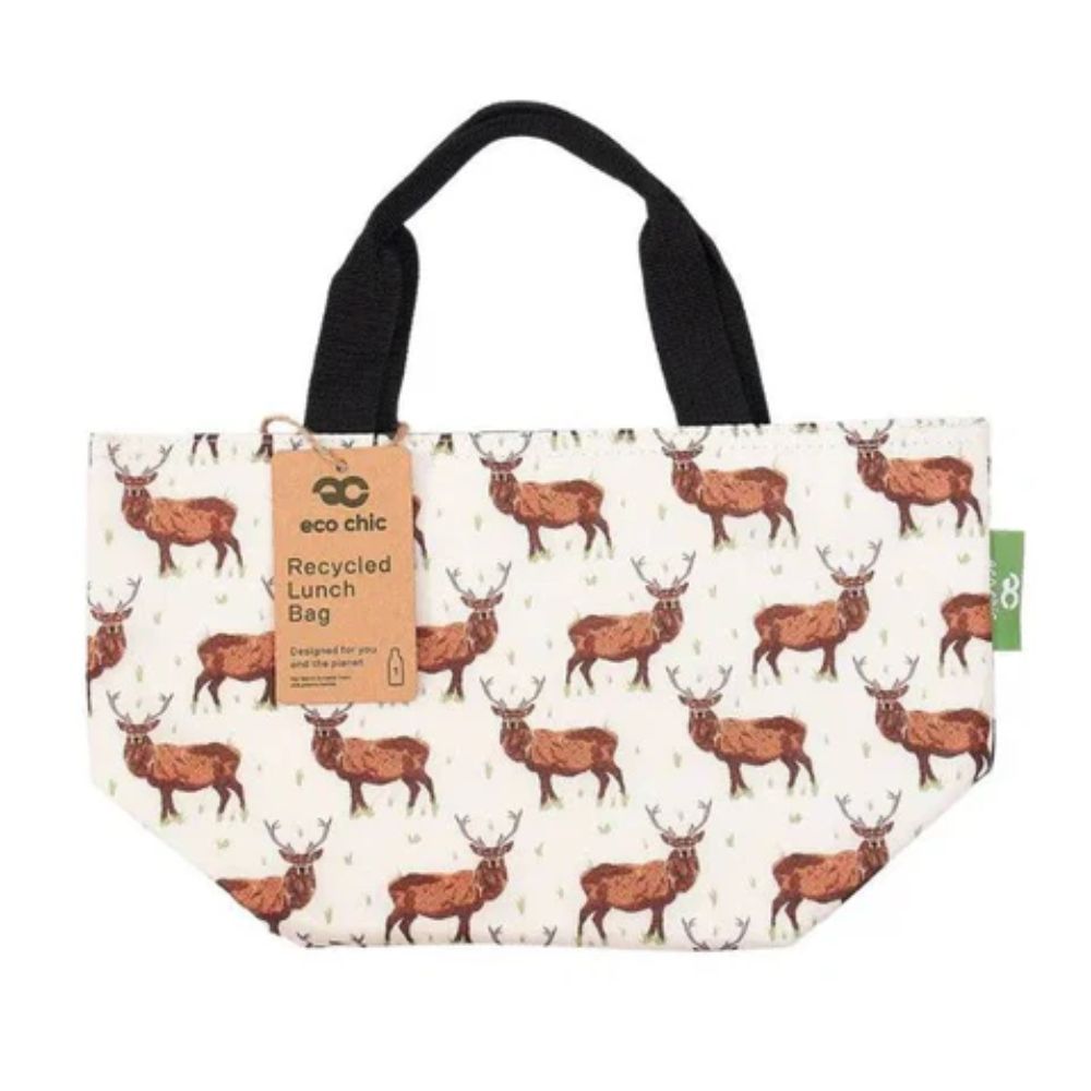 EcoChic Lightweight Foldable Lunch Bag Beigh Stags