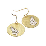 POM Brushed Faux Gold Disk with Silver Fern Earings
