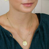 POM Brushed Faux Gold Disk with Silver Fern Necklace