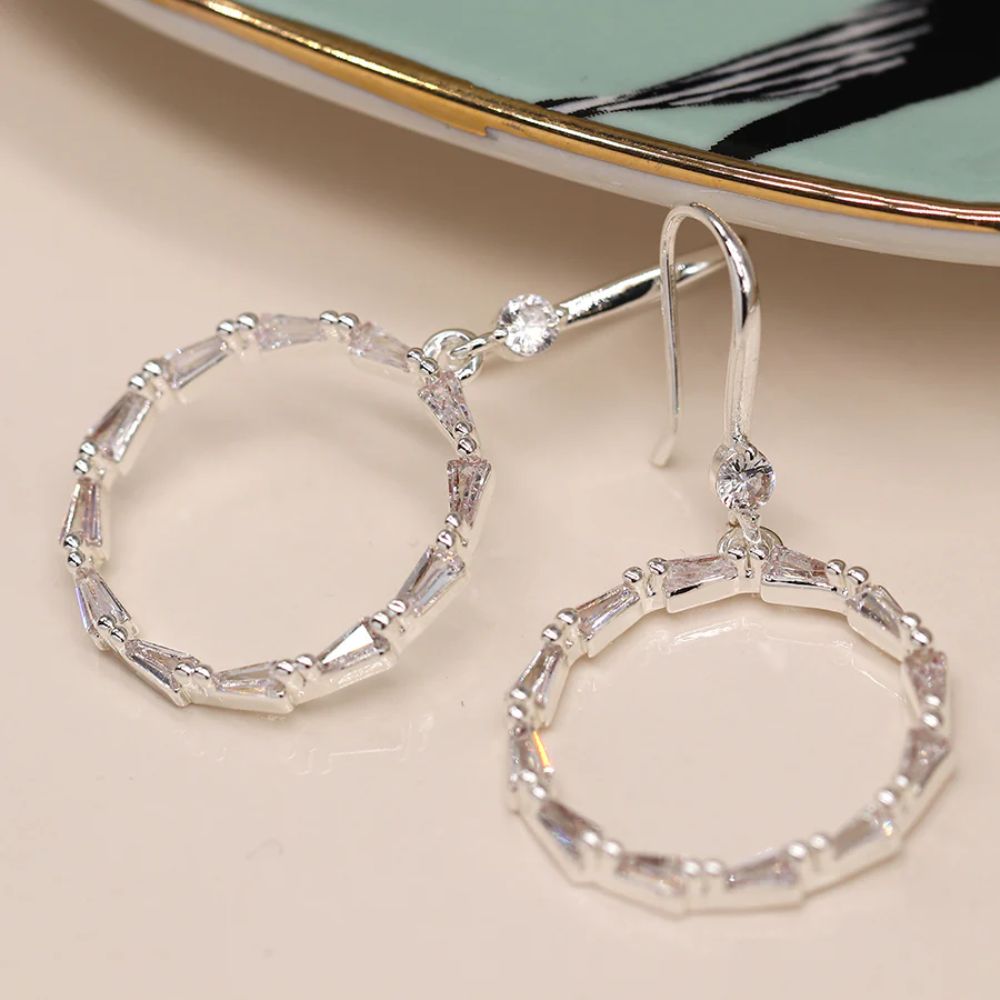POM Sliver Plated Linked Crystals Circle Earrings