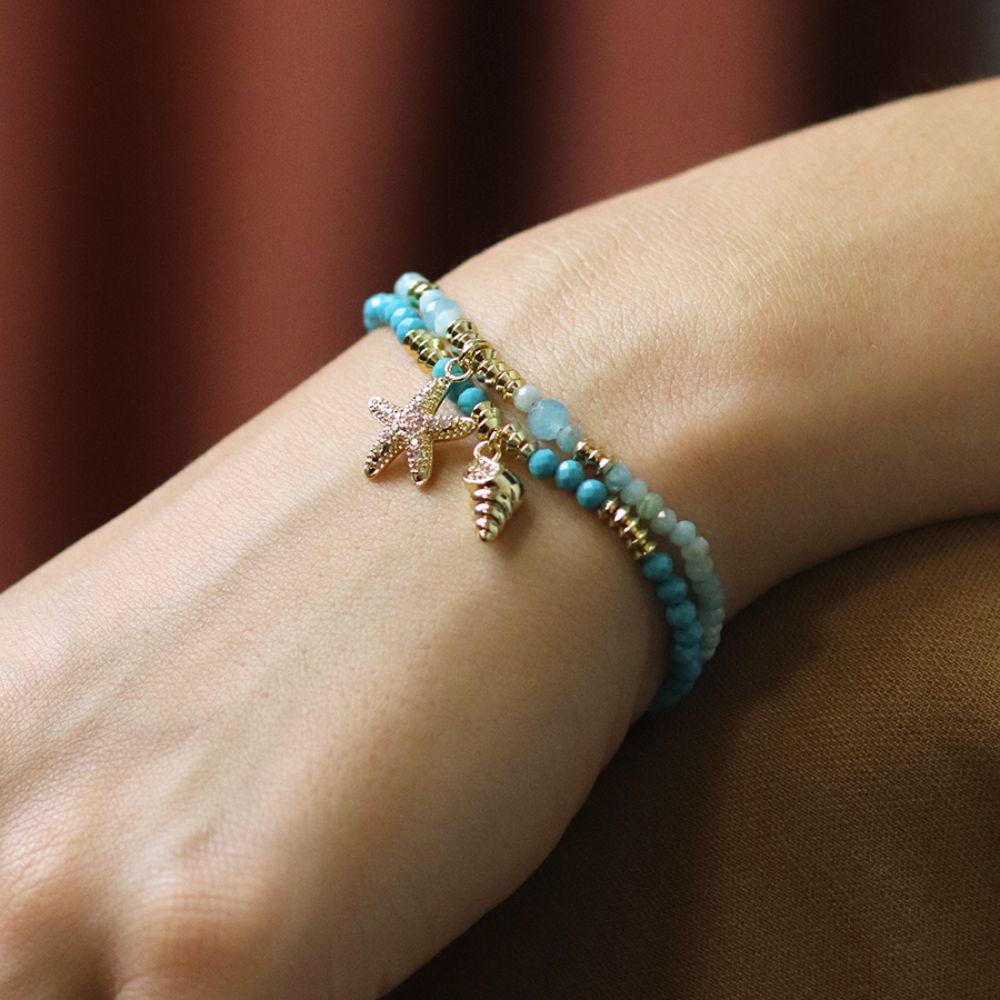 POM Golden Shell Charm Bead Bracelet