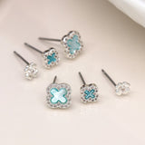 POM Silver Plated Blue Quatrefoil Triple Stud Set