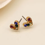 POM Golden Multicolour Crystal Heart Stud Earrings