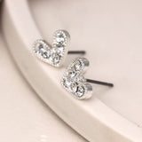 POM Silver Plated Crystal Hearts Stud Earrings