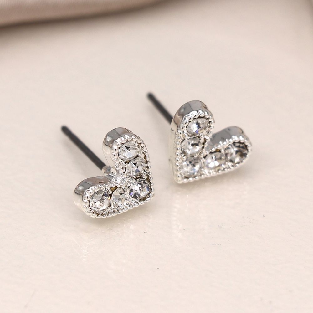 POM Silver Plated Crystal Hearts Stud Earrings
