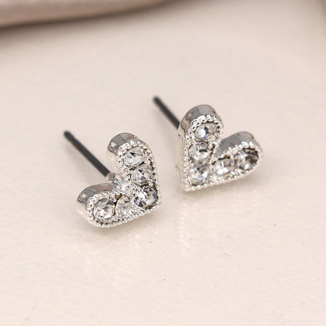 POM Silver Plated Crystal Hearts Stud Earrings