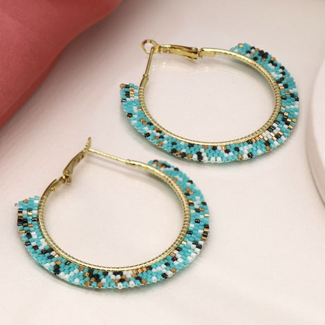 POM Turquoise Beaded Hoop Earrings