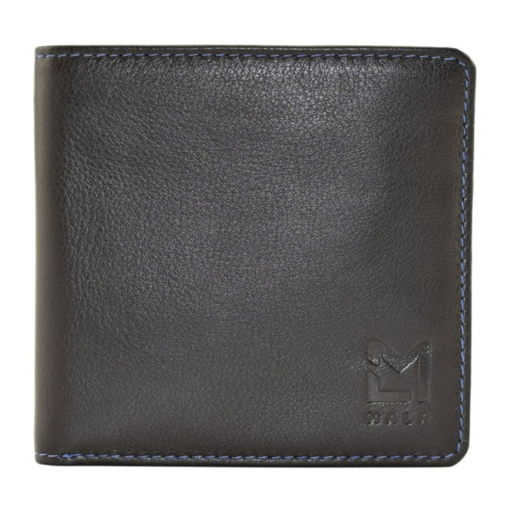 Mala Leather Black/Blue Hudson Slim Wallet with Coin Pocket