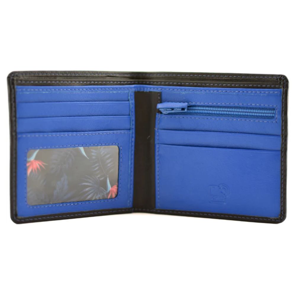 Mala Leather Black/Blue Hudson Slim Wallet with Coin Pocket