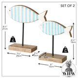Kaemingk 18cm Decoration Ornament Wood Fish White Blue Stripes