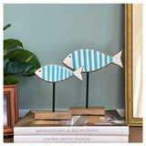 Kaemingk 18cm Decoration Ornament Wood Fish White Blue Stripes