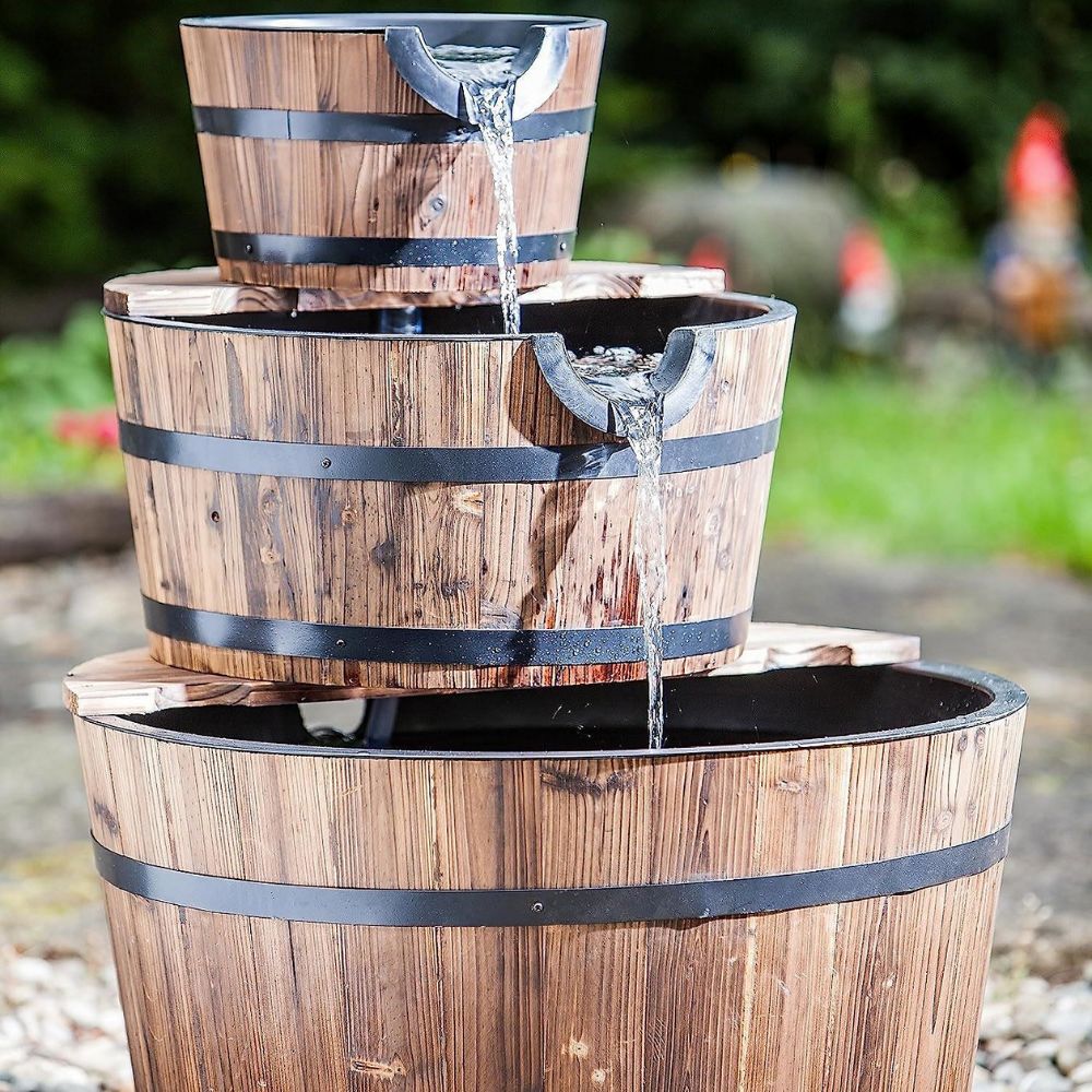 Bermuda 3 Tier Wooden Barrel Water Feature