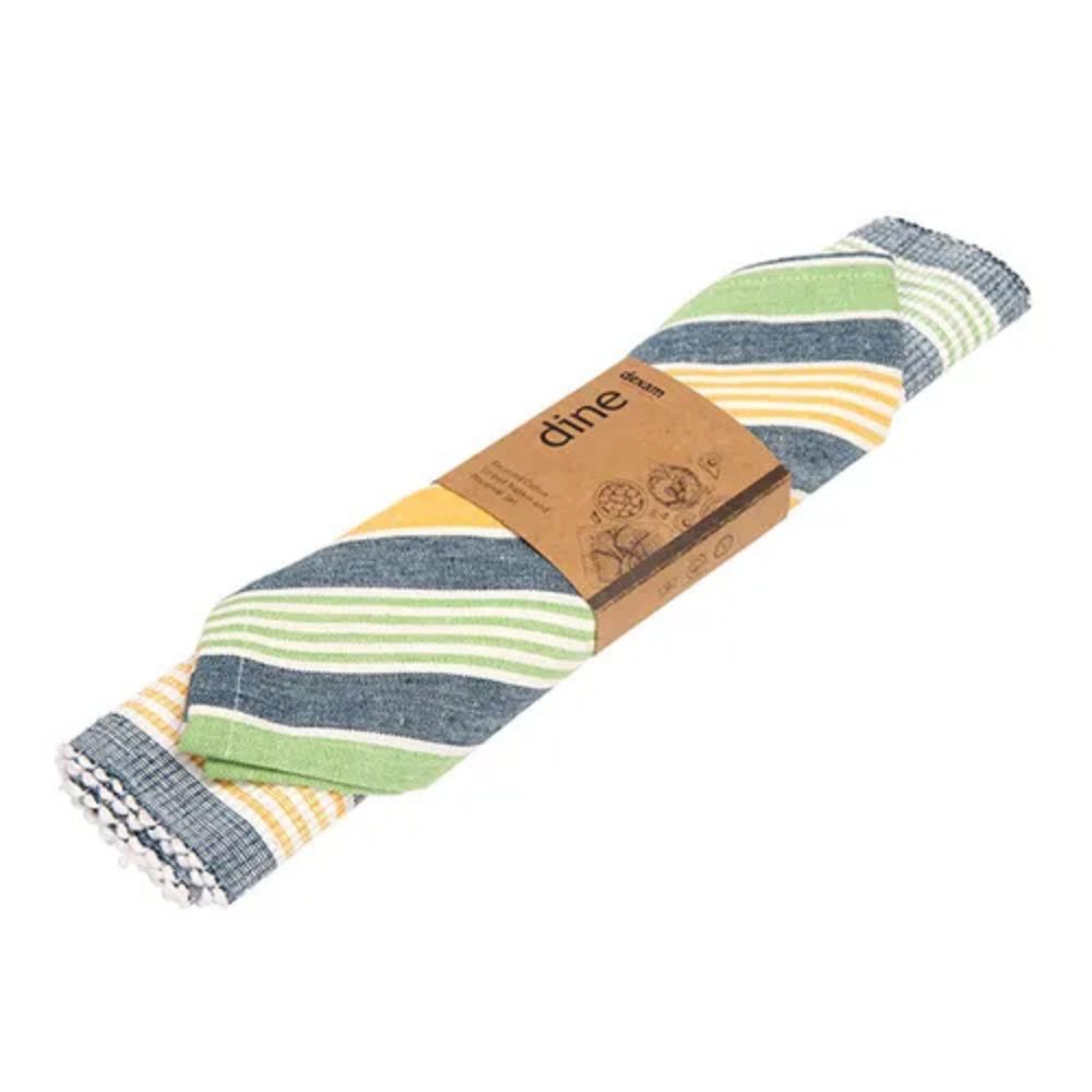 Dexam 45cm Sintra Recycled Cotton Striped Napkin and Placemat Set - Blue