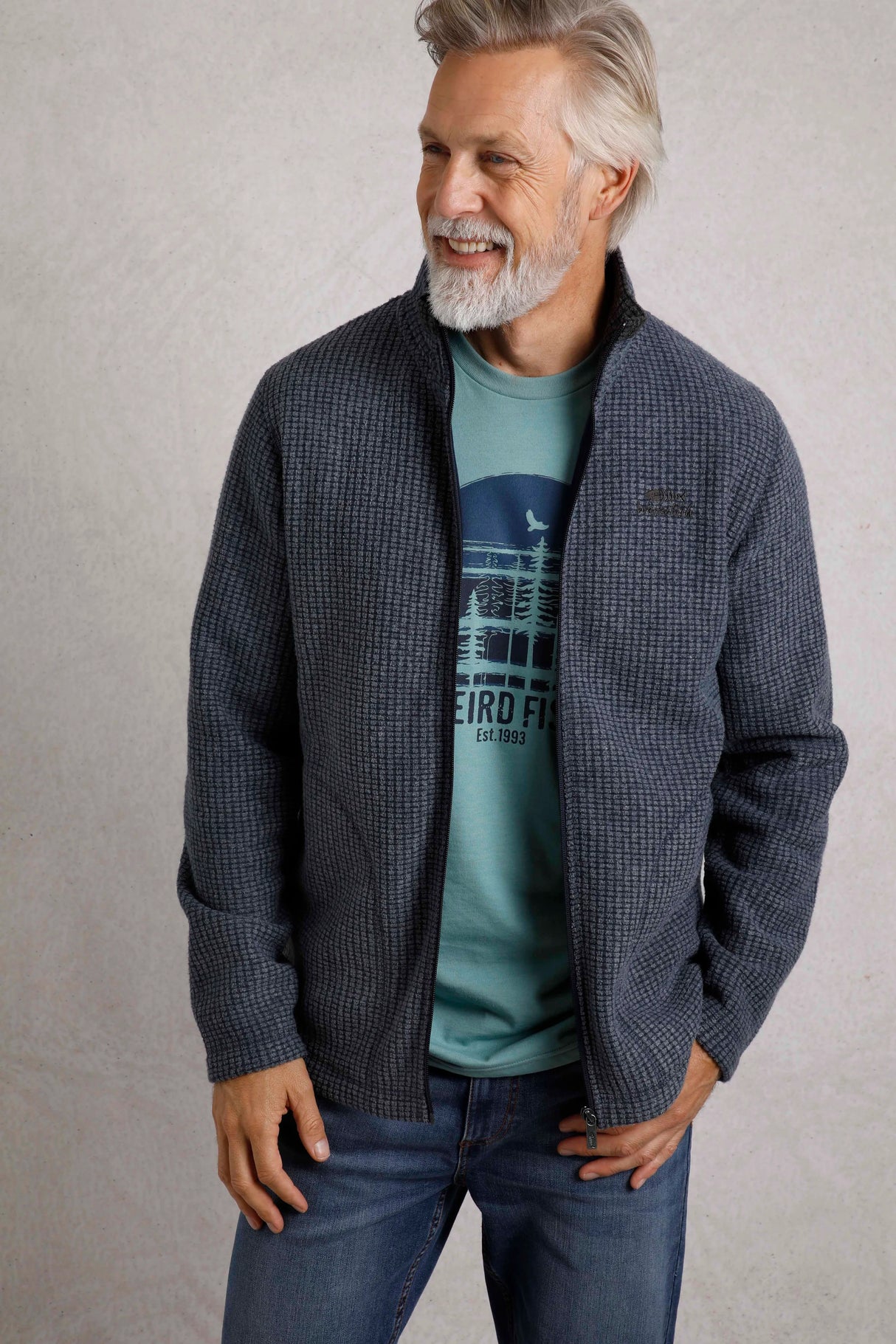 Weird Fish Navy Eco Full Zip Men's Fleece - Navy