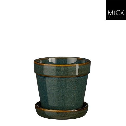 Mica Decorations 11cm Green Clint Glazed Pot with Saucer