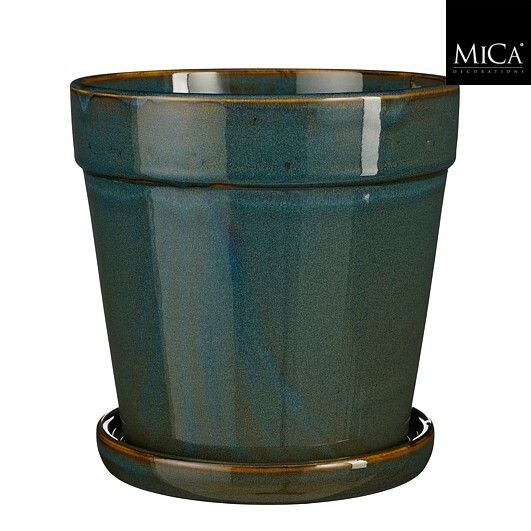 Mica Decorations 20cm Green Clint Glazed Pot with Saucer - 1163906