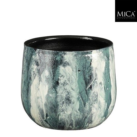 Mica Decorations 13cm Teal Petrol Nigel Round Pot - 1175853