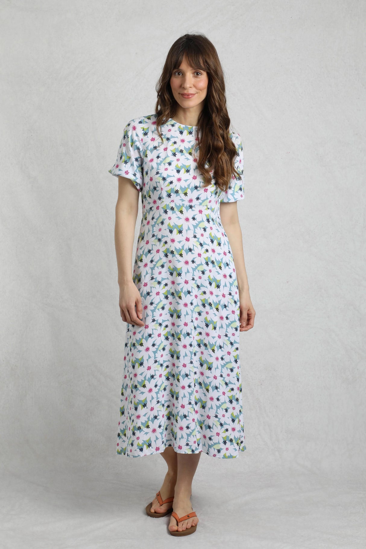 Weird Fish 10 Washed Blue Everly LivaEco Printed Viscose Dress - 203316