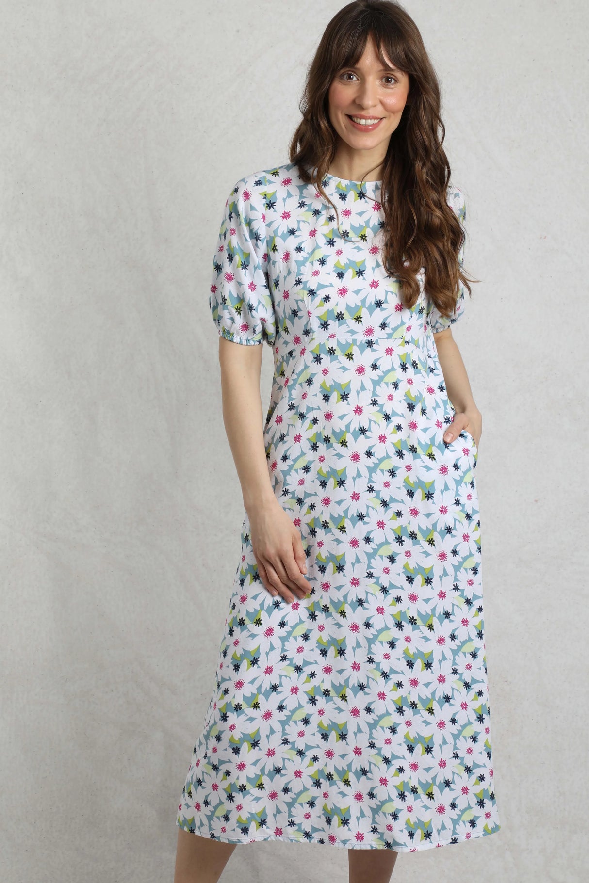 Weird Fish 10 Washed Blue Everly LivaEco Printed Viscose Dress - 203316