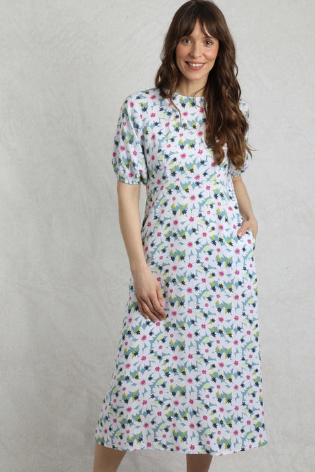 Weird Fish 10 Washed Blue Everly LivaEco Printed Viscose Dress - 203316