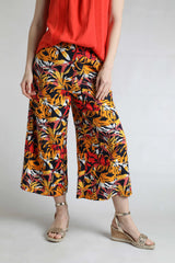 Weird Fish 10 Caramel Mossa Printed Linen Cropped Wide Leg Culottes - 203427