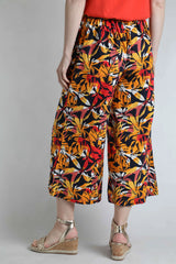 Weird Fish 10 Caramel Mossa Printed Linen Cropped Wide Leg Culottes - 203427