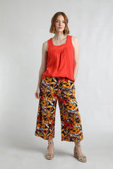 Weird Fish 10 Caramel Mossa Printed Linen Cropped Wide Leg Culottes - 203427