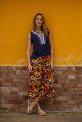 Weird Fish 10 Caramel Mossa Printed Linen Cropped Wide Leg Culottes - 203427