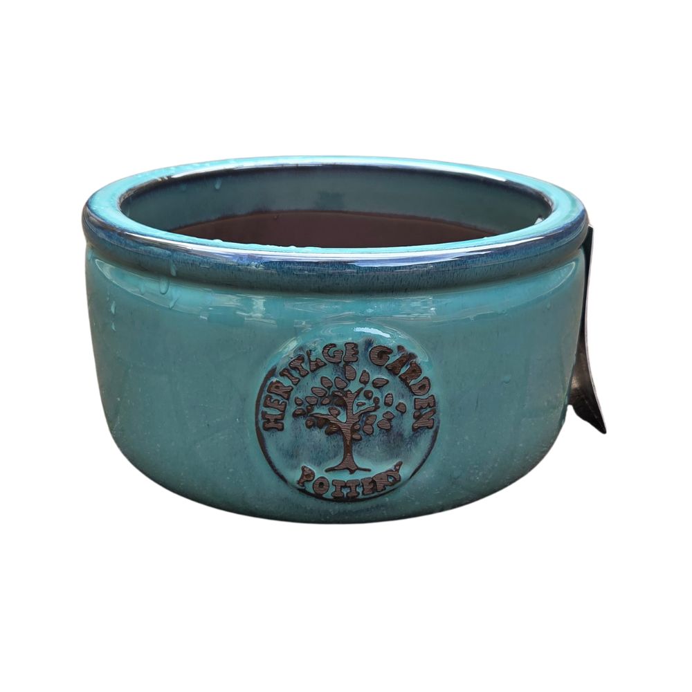 Woodlodge 20cm Reactive Turquoise Low Edwin Cylin Pot