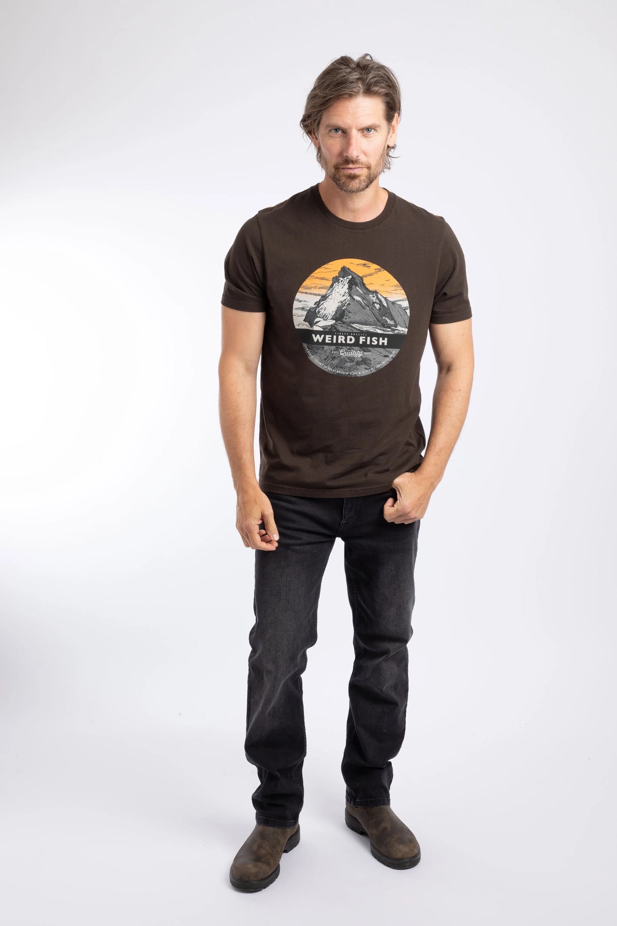 Weird Fish Mountain Top Front Print Graphic T-Shirt - Dark Chocolate