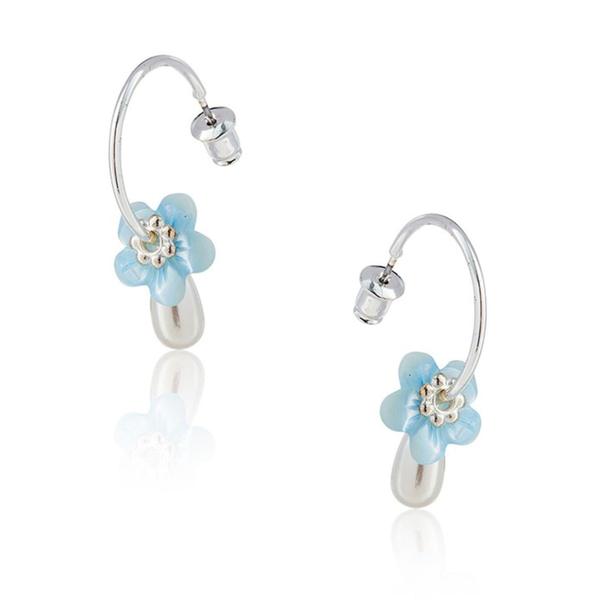 Equilibrium Silver Plated Floral Accents Mother of Pearl Freshwater Earrings