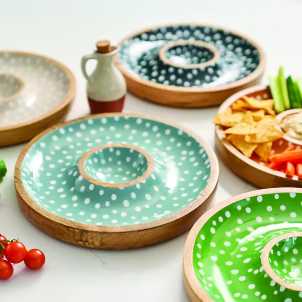 Dexam Duck Egg Sintra Mango Wood Spotted Chip and Dip Bowl - 16050280