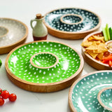 Dexam Green Sintra Mango Wood Spotted Chip and Dip Bowl - 16050284
