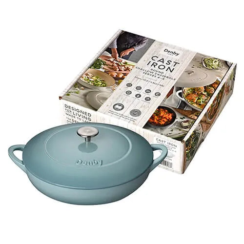 Denby 30cm Light Blue Cast Iron Pavillion Shallow Casserole Dish
