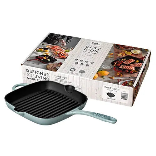 Denby 25cm Light Blue Cast Iron Pavillion Griddle Pan