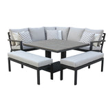 Bramblecrest Fawn Zurich Corner Sofa with Square Piston Adjustable Table & 2 Benches - X24AZRCDS2