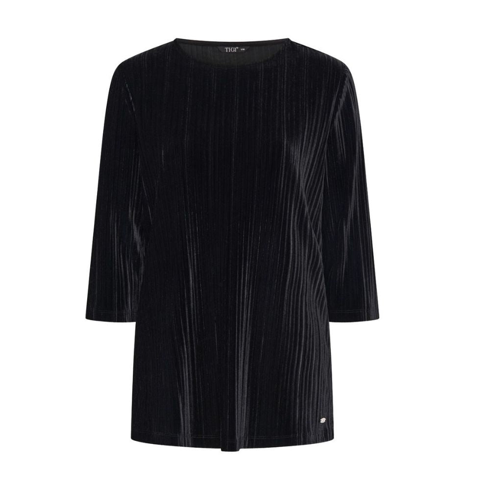 Tigi Pleated Three Quarter Length Sleeve Tunic Top - Black