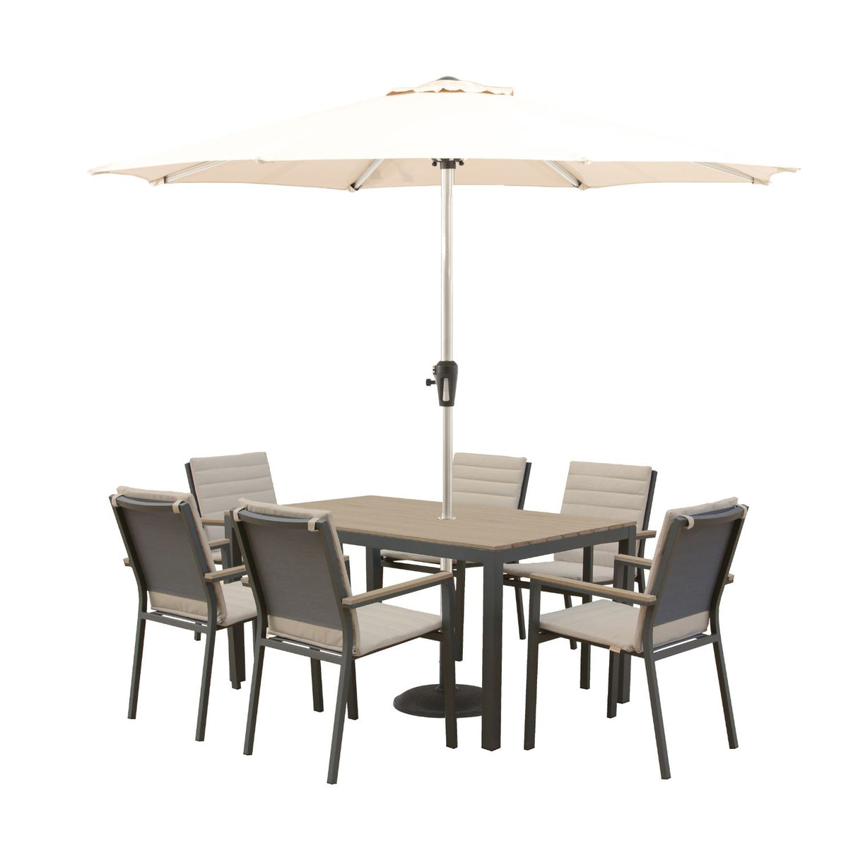 Bramblecrest 164cm x 95cm Fawn Zurich 6 Seat Rectangle with Parasol & Base Set - X25ZR02