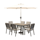 Bramblecrest 164cm x 95cm Fawn Zurich 6 Seat Rectangle with Parasol & Base Set - X25ZR02