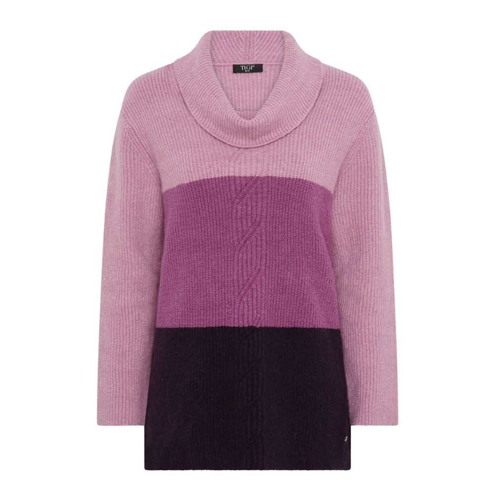 Tigi Colour Block Cable Knit Cowl Neck Jumper - Purple