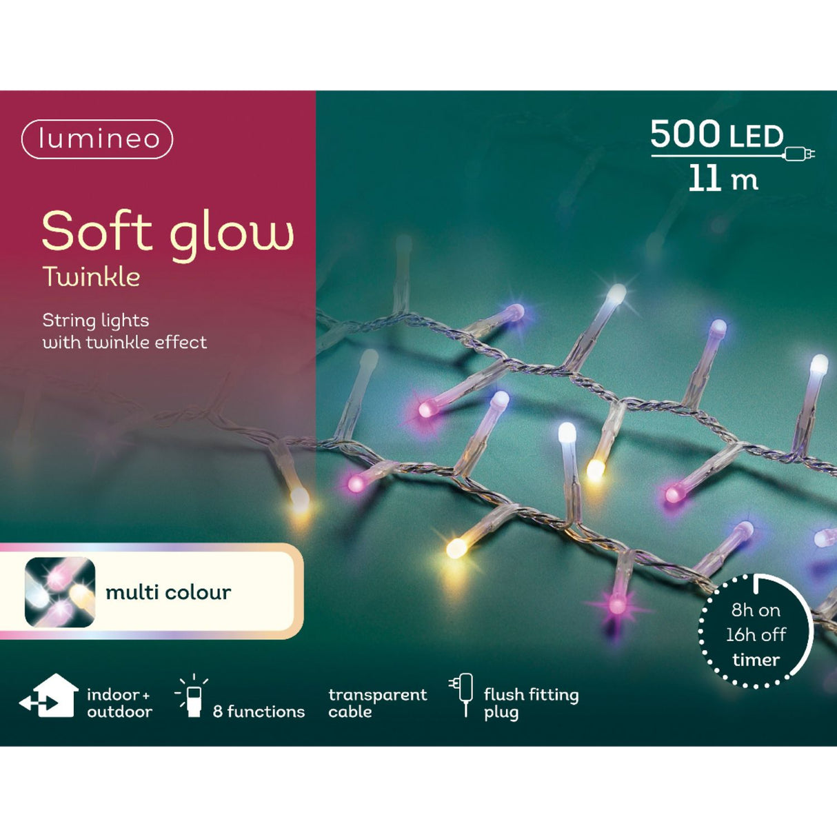 Lumineo 500 Multi Coloured LED Soft Glow Compact String Lights (11m)