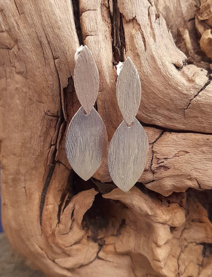 Blue Lily 35mm Silver Brushed Shield Drop Earrings - SE431B