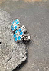 Blue Lily 10mm Syn Opal Flower Stud Earrings - SS630B