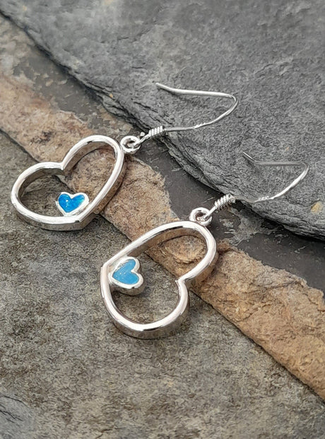 Blue Lily 18mm Syn Opal Off Set Heart Drop Earrings - SE476B