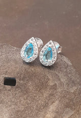 Blue Lily 8mm Aqua Crystal Tear Drop Stud Earrings - SS635B